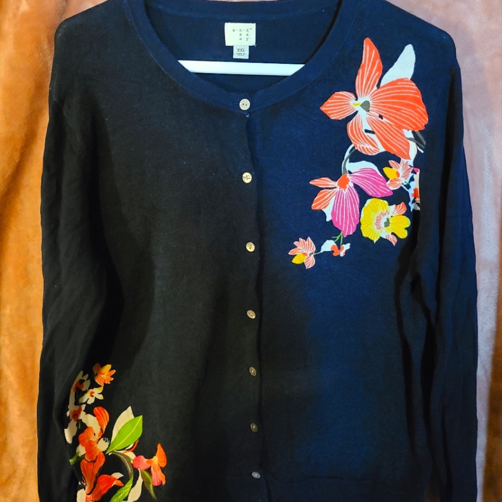 Navy and coral floral cardigan 2xl